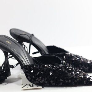 Zara Sequins lace up heeled shoes